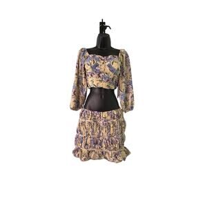 Rosevelt Women's Medium Yellow Floral Two Piece Mini Skirt Set